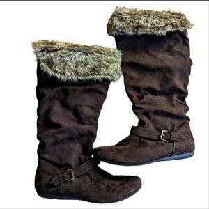 New Directions Faux Fur Lined Cuff Slouchy Buckle Detail Comfort Boots